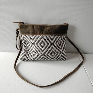 Myra Bag Sine Qua Non Crossbody Wristlet Brown Leather Canvas Western Festival